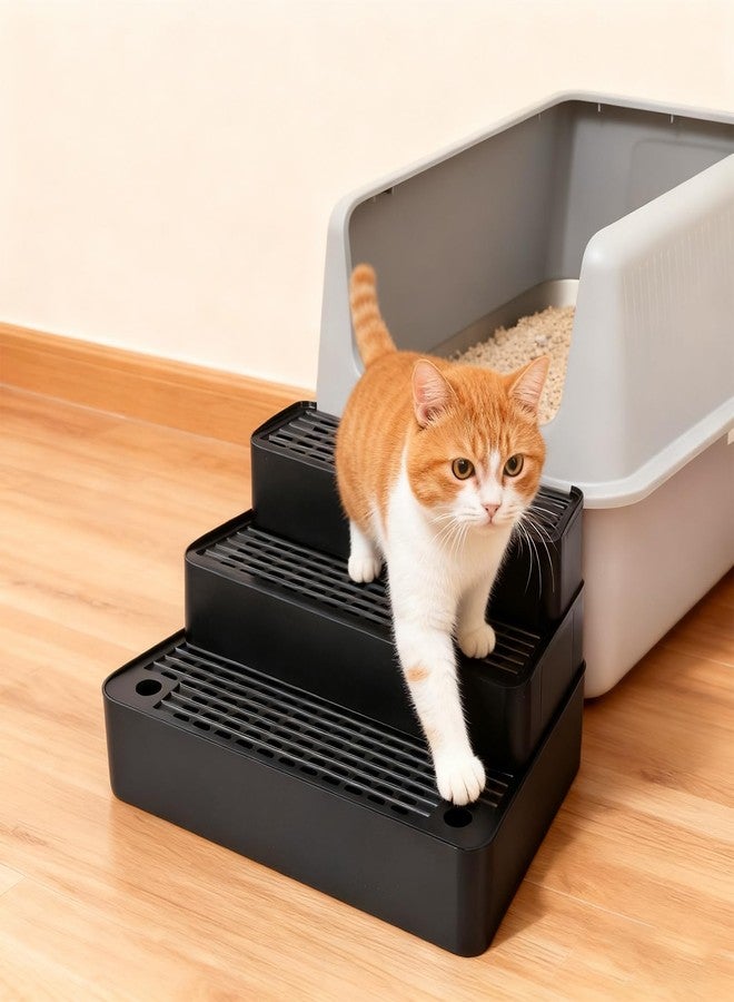 Vesici Adjustable 3 Steps Litter Box Ramp with 20 Waste Bags Pet Steps for Cats with Filter Function Non Slip Cat Litter Stair for Automatic Box Small Elder cat(Black) - Image 5